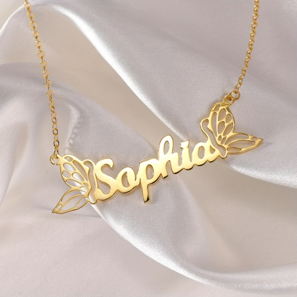Custom Golden Butterfly Name Pendant Necklace
